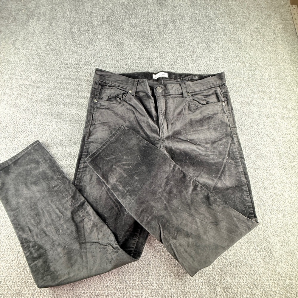 Loft Modern Skinny Velvet Pants Black Size 14 32 Mid Rise 5-Pocket Stretch